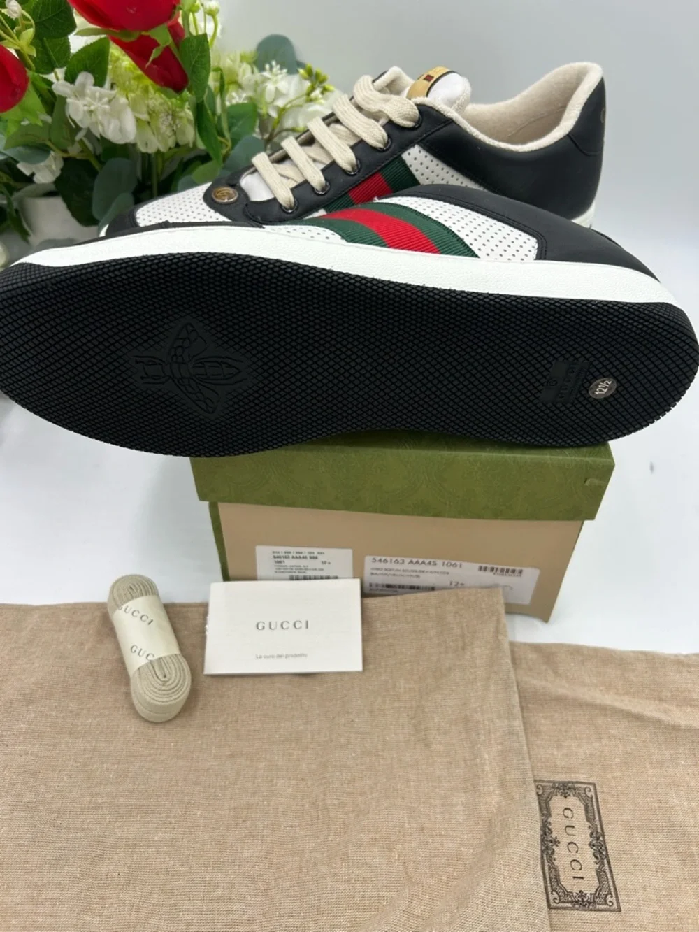 Men's Gucci screener web stripe leather sneakers size 12.5 fits 13 US